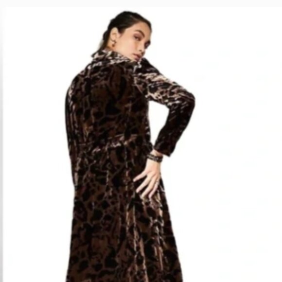 Free People Elegant Brown Leopard Print Long Coat - Picture 2 of 9